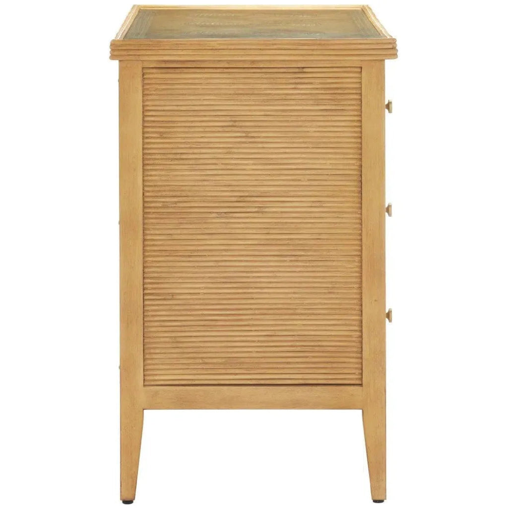 38 Inch Santos Sea Sand Wood & Glass Brown Chest - Stylish Storage Solution for Bedroom, Living Room, or Entryway Decor