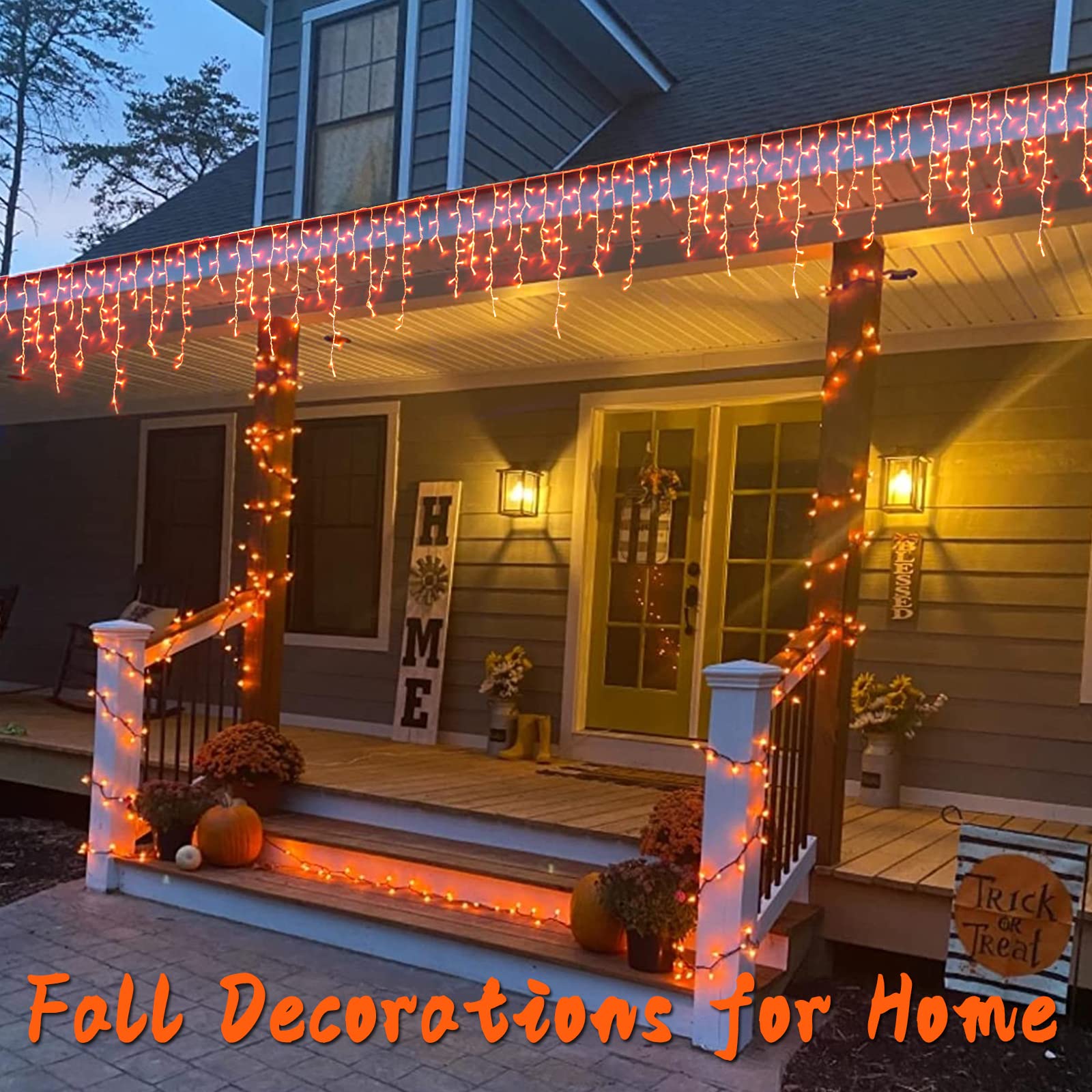 YEGUO 33ft 400 LED Orange Icicle Christmas Lights - Connectable 80 Drops Outdoor String Lights with 8 Lighting Modes & Memory Function | Perfect for Holiday Decor, Christmas Tree, Window, Roof & Party Decoration