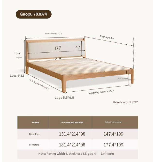 Solid Oak Wood Modern Minimalist Bed Frame - Durable & Stylish for Bedroom, Guest Room, or Studio Apartment