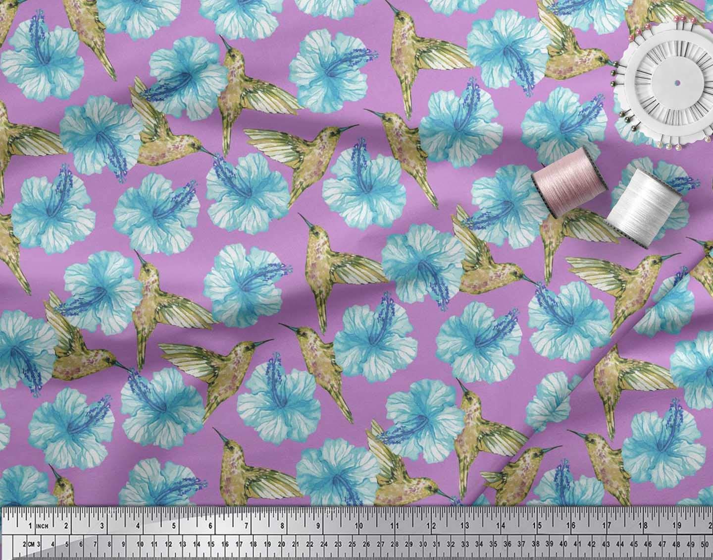 Soimoi Moss Georgette Brown Fabric by The Yard - 42 Inch Wide Hummingbird & Floral Print Fabric for Dresses, Curtains & DIY Crafts - Lightweight Flowy Material for Sewing Projects & Home Decor