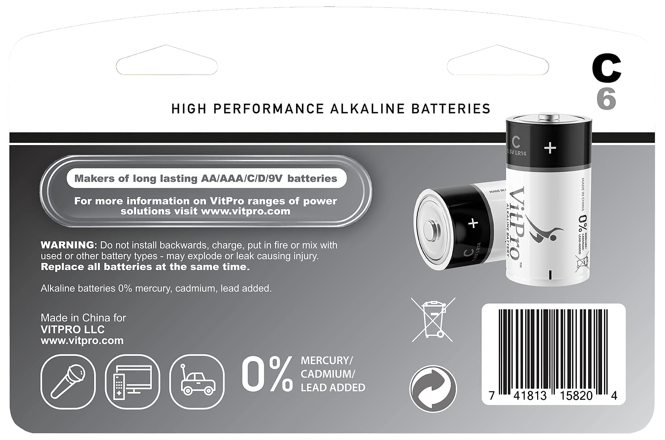 High-Performance C Alkaline Batteries 1.5V - 6 Pack Long-Lasting Power for Flashlights, Toys & Electronics - All-Purpose Everyday Use Batteries