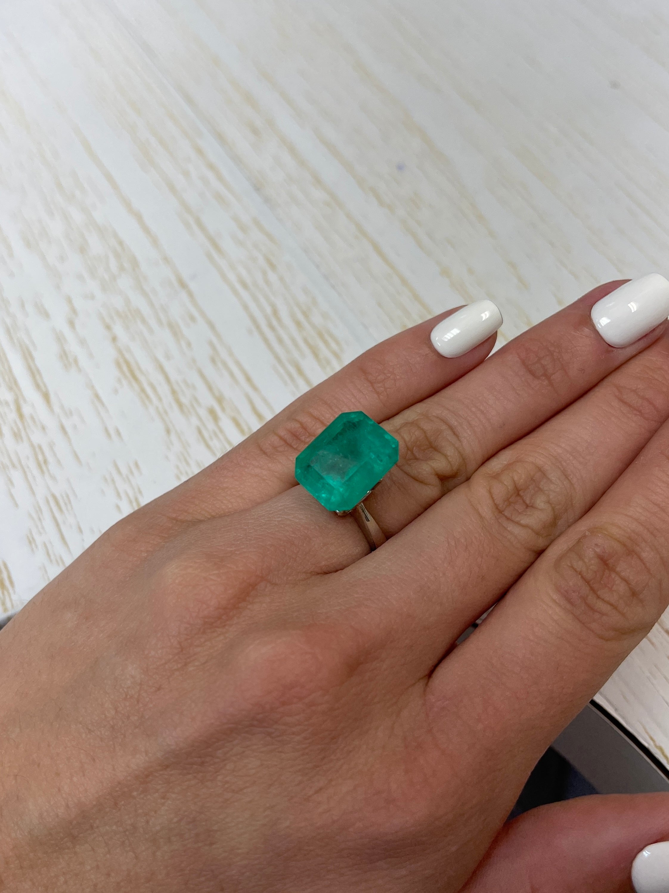 12.31 Carat Natural Colombian Emerald - Bluish Green Loose Gemstone 15.5x13mm Emerald Cut for Jewelry Making & Engagement Rings