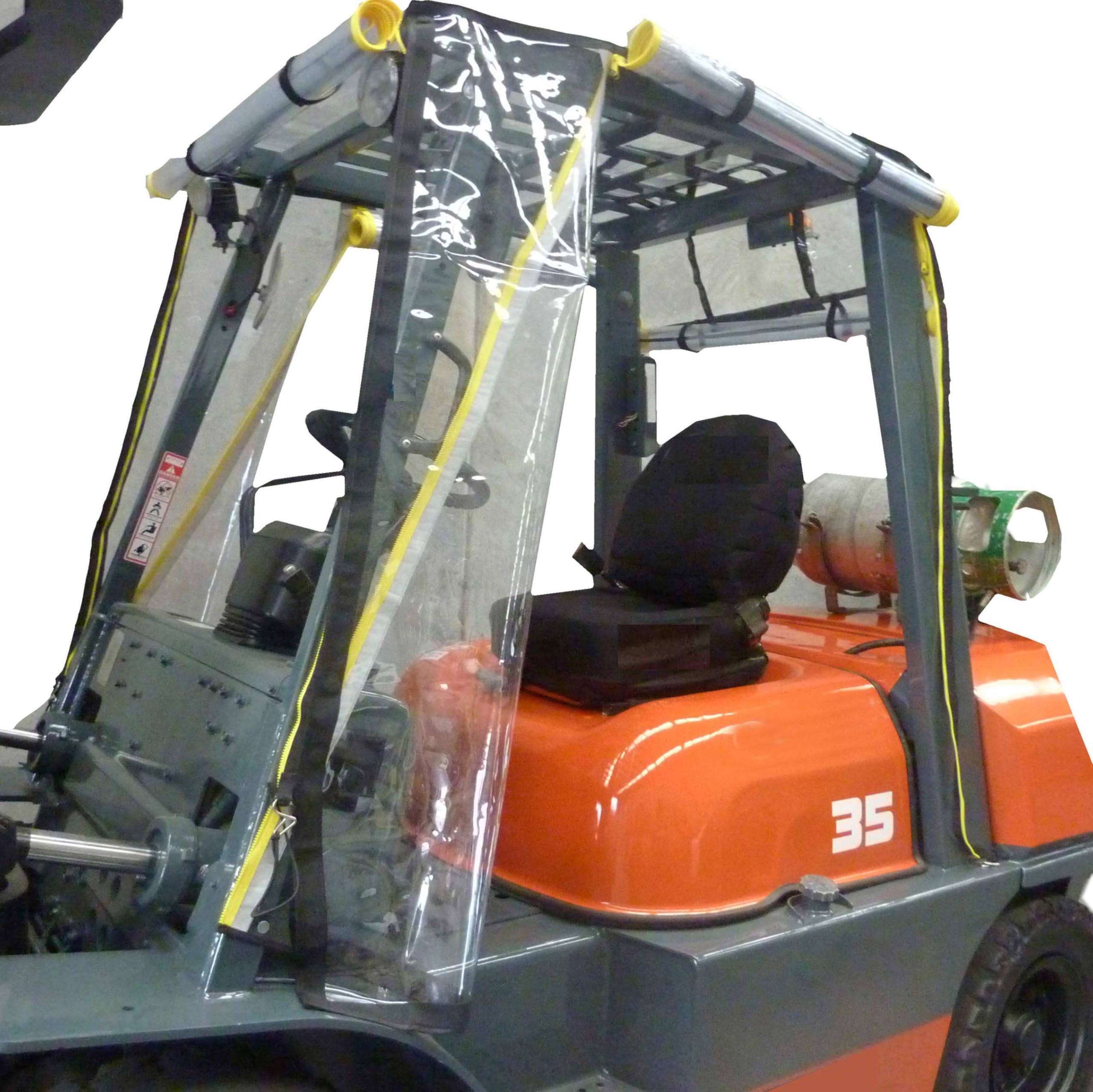 Full Forklift Cab Enclosure Cover - Clear Vinyl Windshield Rain Canopy for Toyota Standard Size Trucks | Waterproof UV Protection Cover (FLC-1) | Ideal for Warehouse, Construction & Outdoor Equipment Protection