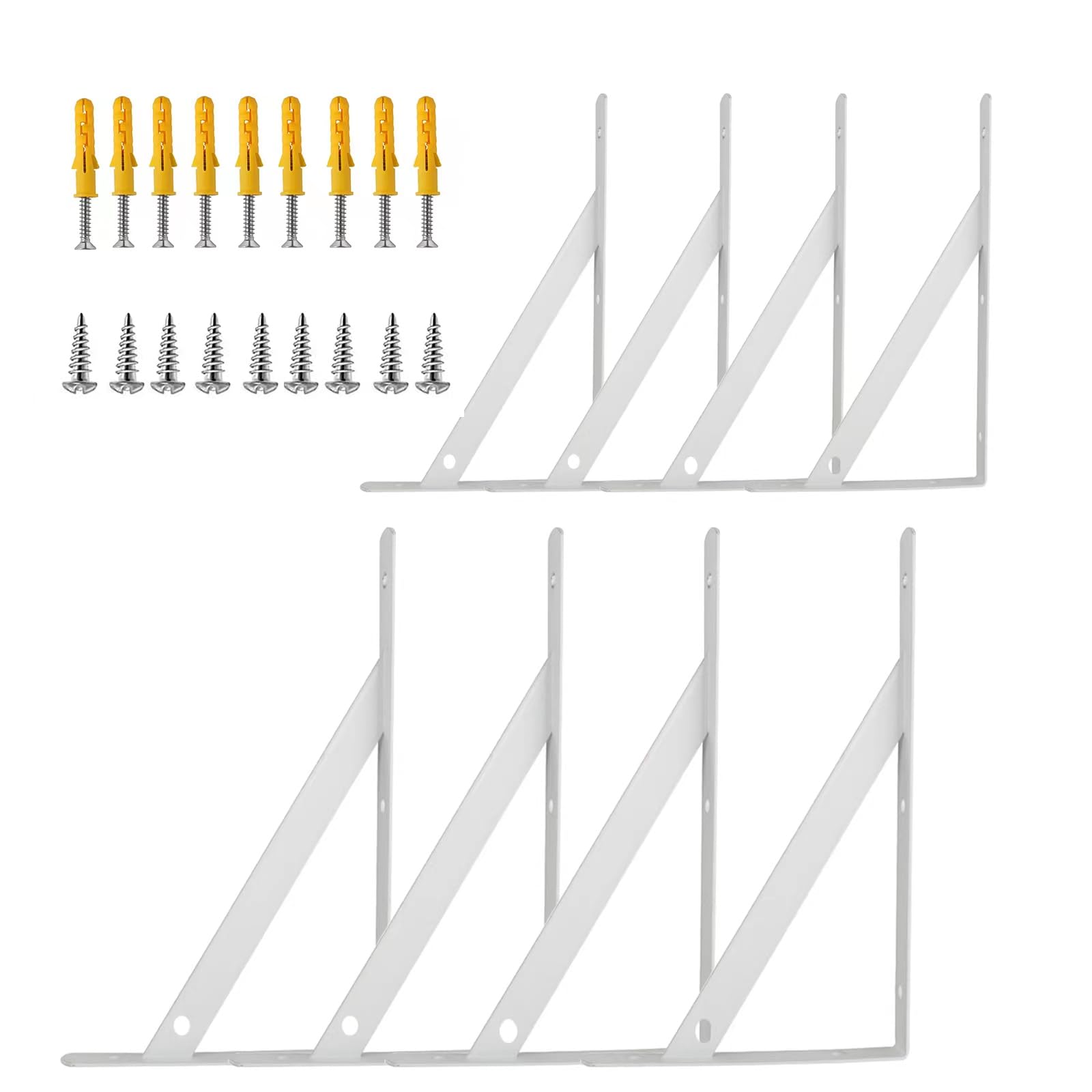Heavy Duty Shelf Brackets 8 Pack - 10 Inch White Floating Shelf Brackets, Max Load 100 lbs, Metal Triangle Wall Mount Shelf Supports for Home & Office Decor