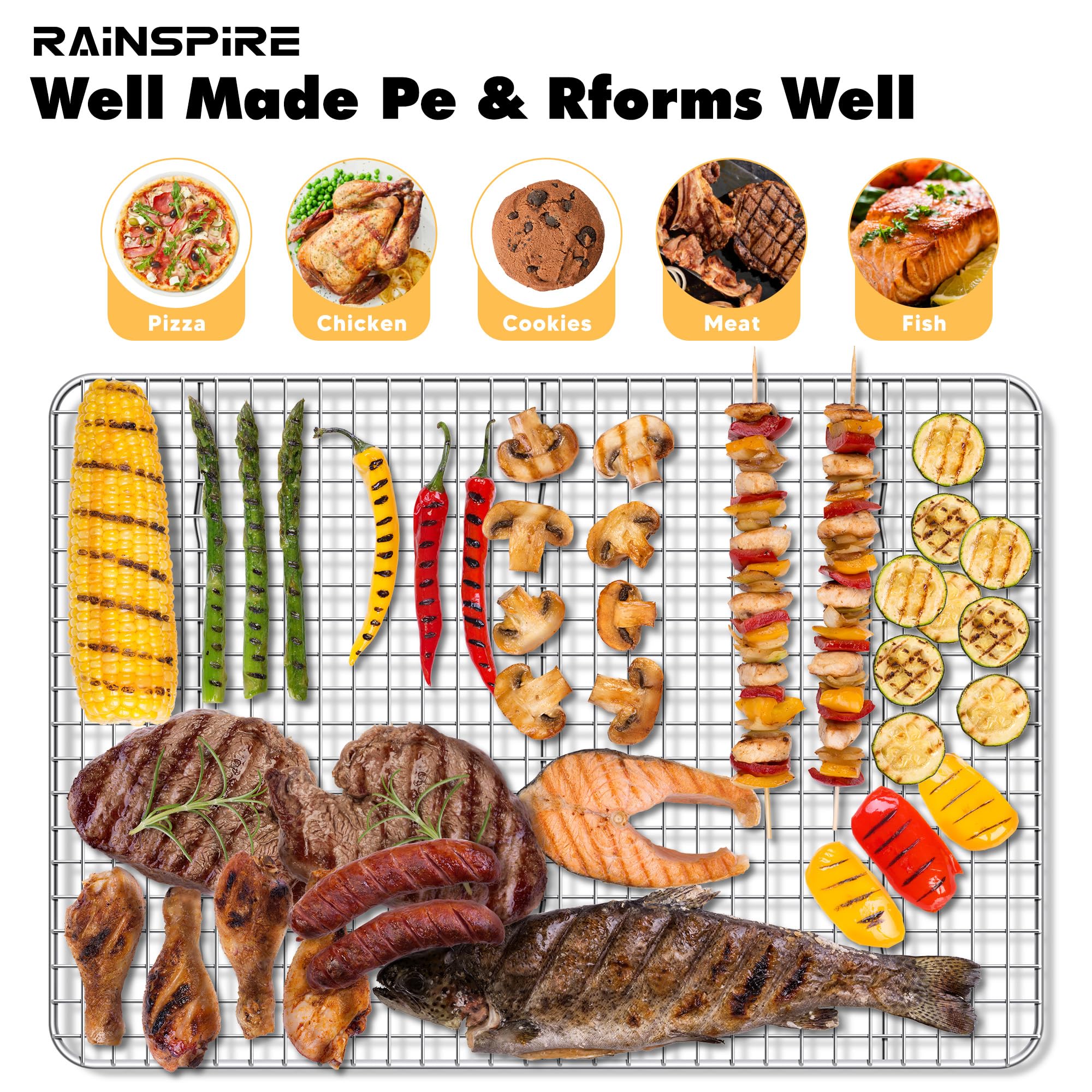 Premium Stainless Steel Cooling Rack Set (2-Pack) - Heavy Duty Oven Safe Baking & Cooking Wire Rack - Fits Quarter Sheet Pans 8.5