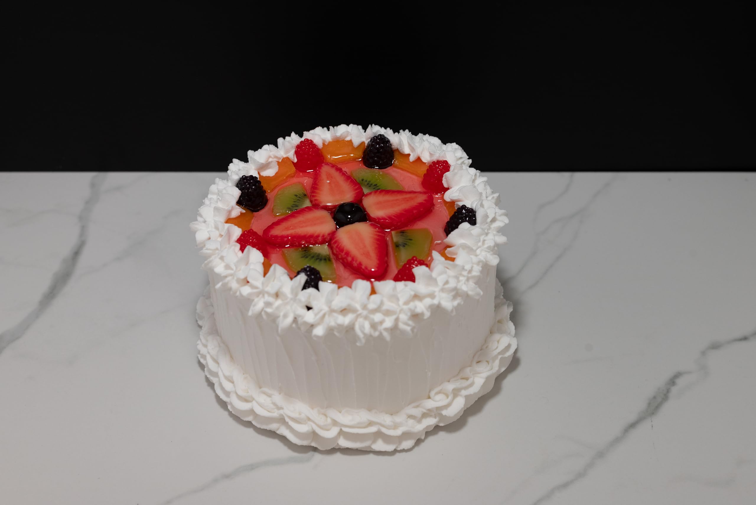 Realistic Fake Small Vanilla Cake Decorated with Fresh Fruits - Perfect for Party Decorations, Photography Props & Dessert Displays