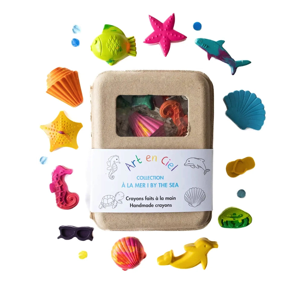 Art en Ciel Handmade Non-Toxic Crayons - By The Sea Ocean Theme Coloring Set for Kids, 12 Vibrant Colors | Perfect for Classroom, Travel & Creative Play
