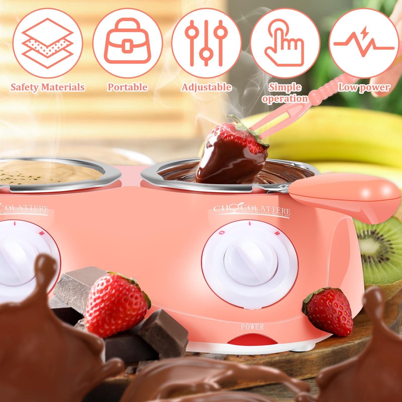 2 in 1 Electric S'mores Maker & Fondue Pot - Dual Melting Chocolate Warmer for Cheese, Candy & Butter - Food Grade Mini Electric Chocolate Melter with Double Pots - Perfect for Parties, Camping & Family Gatherings