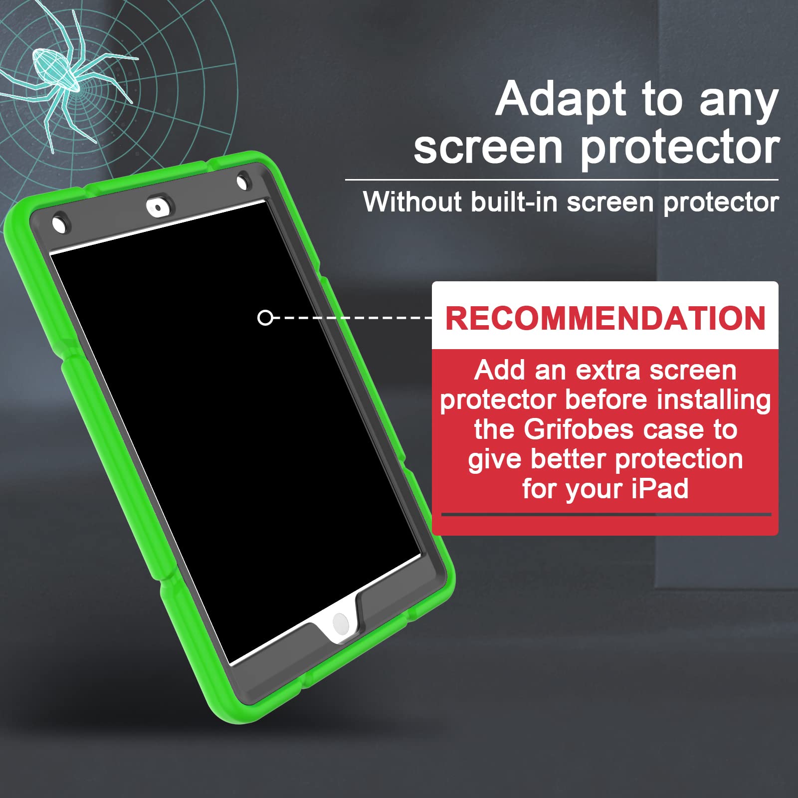 Shockproof Rugged Protective Case for iPad 6th/5th Generation (2018/2017) & iPad Air 2 (2014) 9.7 Inch - Heavy Duty Stand Cover for Kids & Boys (Green) - Perfect for School, Travel, and Outdoor Adventures