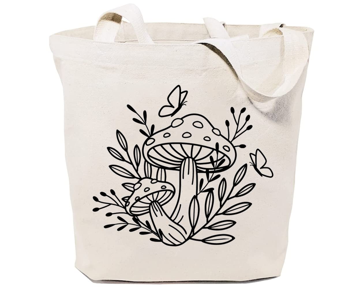 Stylish Reusable Canvas Tote Bag for Women - Cute Mushroom & Plant Print Eco-Friendly Grocery Shopping Bag | Perfect Gift for Mushroom Lovers | Great for Grocery Shopping, Beach Trips & Daily Use