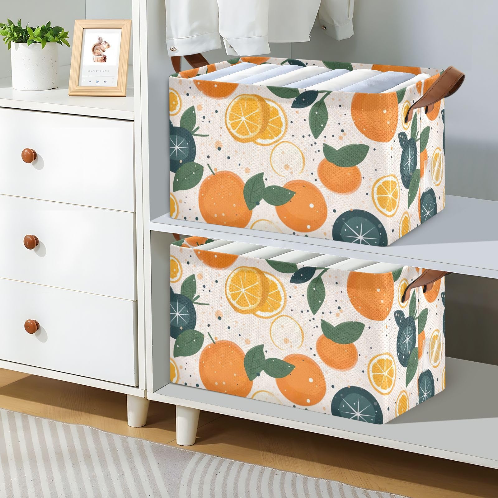 Emelivor Foldable Storage Bins with Handles - Orange Rectangular Storage Baskets for Shelves | Organizer for Home, Dorm, Office, Nursery & Closet | Perfect for Toys, Books, Clothes & Home Organization