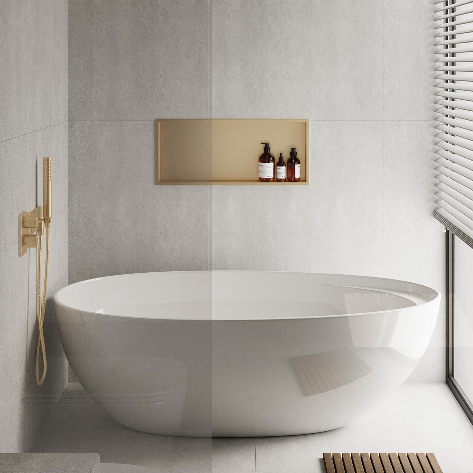 Stainless Steel Shower Niche 24x12 Inch - No Tiling Required Recessed Bathroom Storage Organizer - Champagne Gold Finish for Modern Showers & Spa Bathrooms