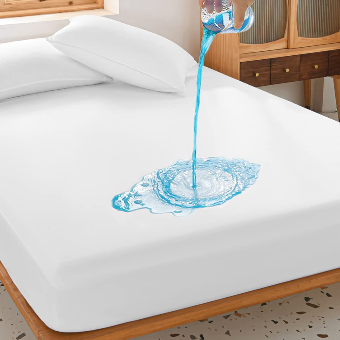 Cal King Waterproof Mattress Protector - Deep Pocket Fitted Mattress Cover, Soft & Breathable Bed Pad, Noiseless Stretch to 25