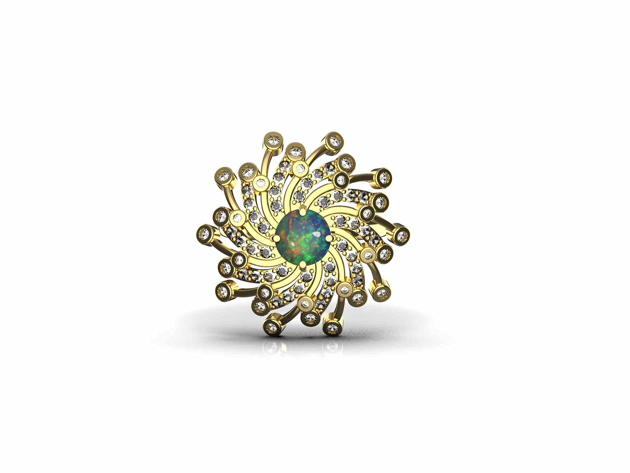 Sametrue 0.75 Ctw Natural Fire Black Opal & Diamond Ring - 14K Solid Gold October Birthstone Jewelry (G-H Color, 0.7ct Diamond Weight) | Perfect for Anniversary Gifts, Birthday Presents & Special Occasions