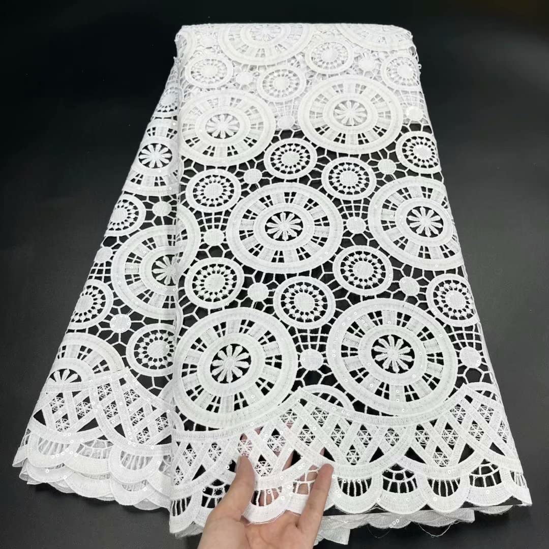 Premium Australian White Bridal Cord Lace Fabric with Sequins - Guipure Lace Material for Wedding Dresses, Nigerian Lace & Swiss Voile Evening Gowns - Perfect for Bridal Sewing, Couture Design, and Special Occasion Dresses