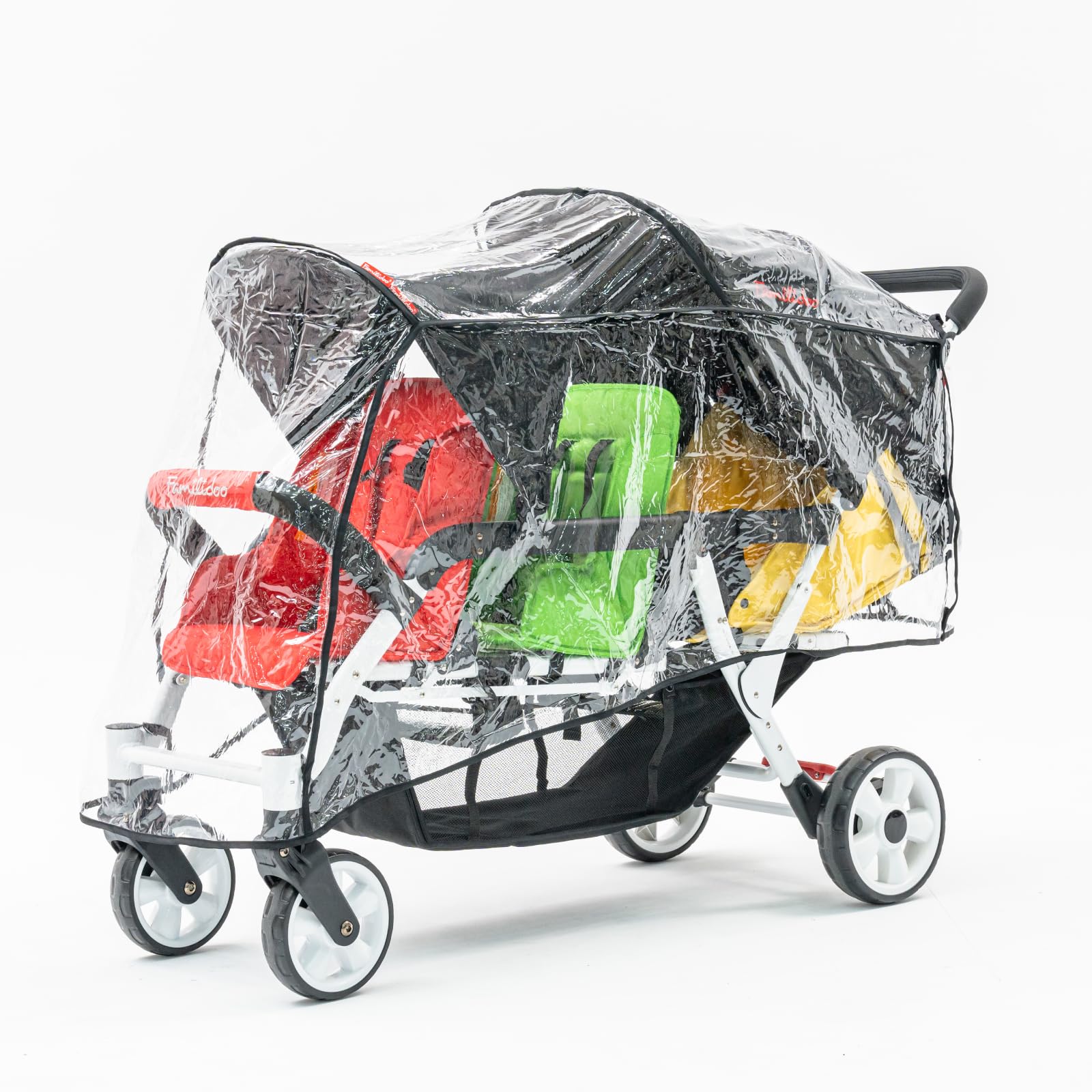 Familidoo H3E 3 Seat Baby Stroller - Lightweight Tandem Triple Stroller for Daycare with 5-Point Safety Harness - Adjustable Reclining Seats for Infants & Toddlers 0-3 Years - Compact Foldable Design - Perfect for Shopping, Travel & Family Outings