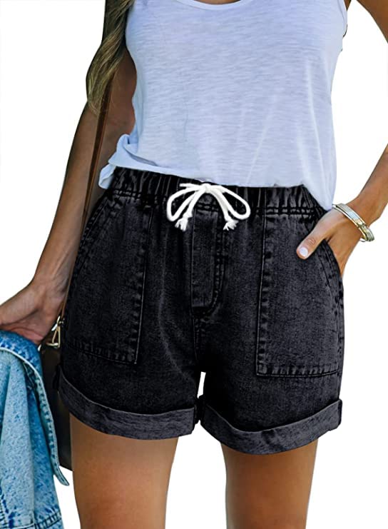 SMENG Women's High Waist Denim Shorts with Pockets - Stretch Cotton Jean Shorts for Summer, Casual Wear, Beach & Vacation Outfits