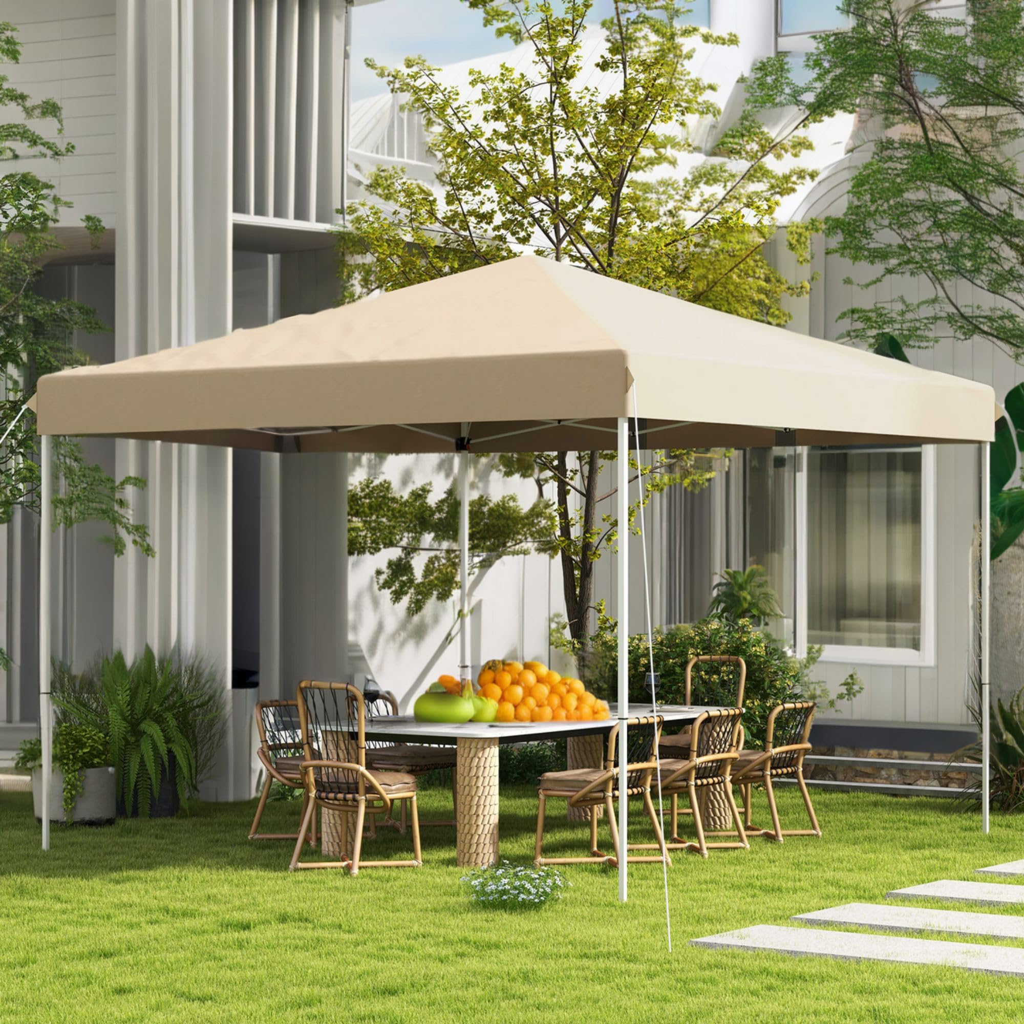 NicBex 13x13 FT Pop Up Canopy Tent - Adjustable Height Outdoor Party Shade Tent with Wheeled Carry Bag - Perfect for Poolside, Patio, Deck, Garden, Backyard & Beach Events (Beige)