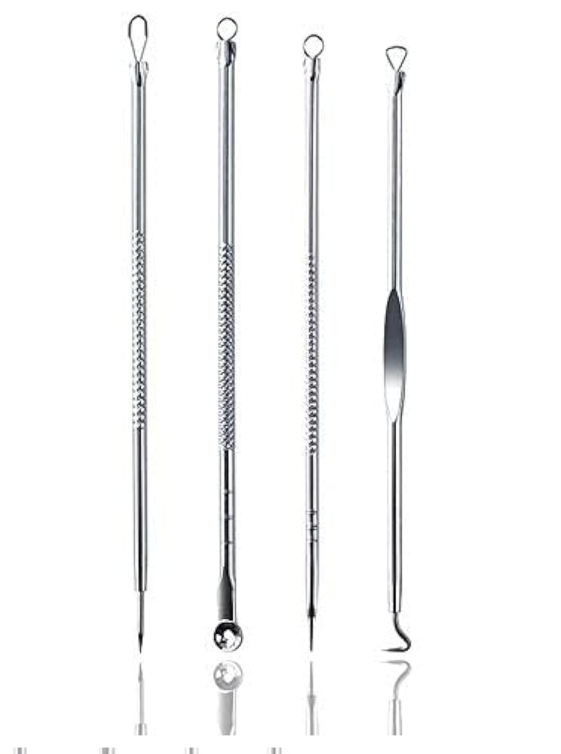 Professional Stainless Steel Blackhead & Pimple Extractor Tool Kit - 4 Piece Set for Acne Removal, Blemish Treatment - Perfect for Home Skincare & Facial Care Routine