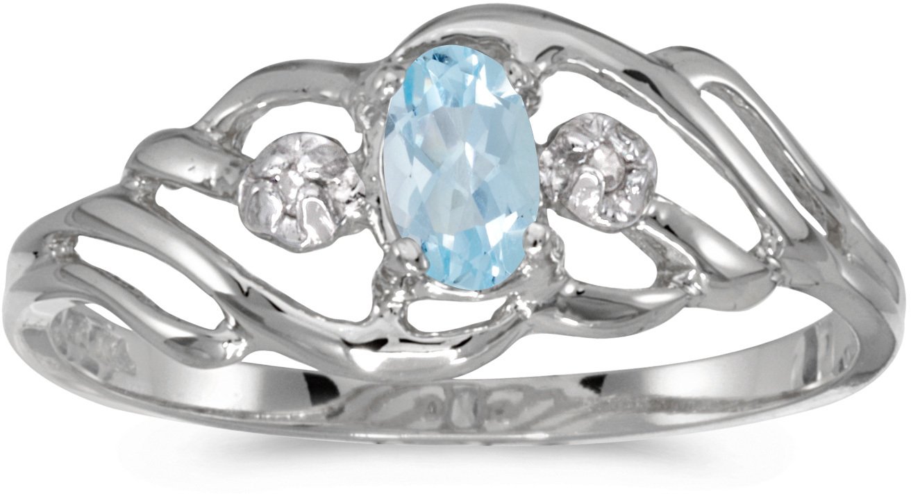 14K White Gold Oval Aquamarine & Diamond Engagement Ring for Women - Elegant Wedding, Anniversary, or Promise Ring Gift Idea