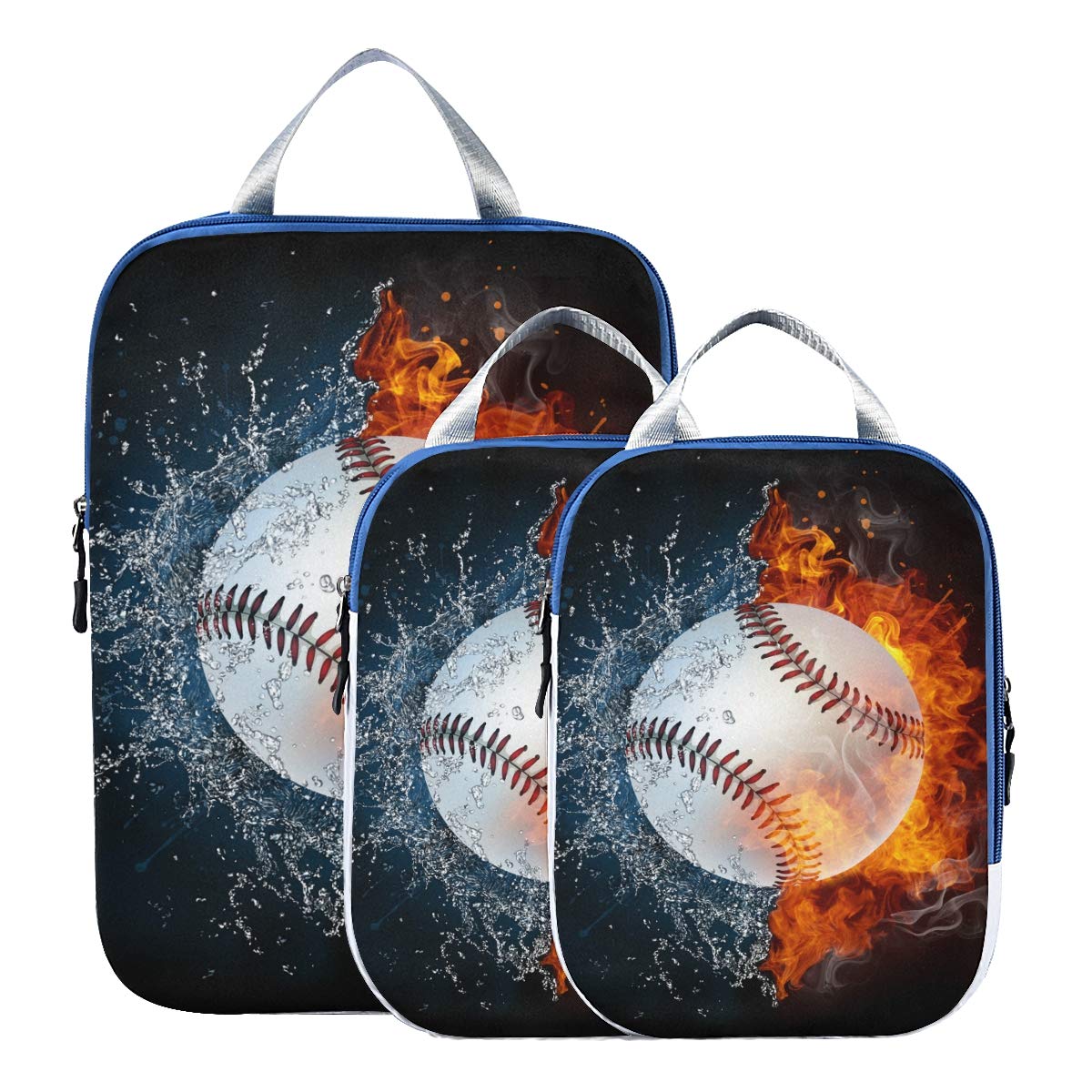 Blueangle Baseball-Inspired Waterproof Compression Packing Cubes for Travel - Expandable Luggage Organizer Set (3-Piece) - Perfect for Sports Gear, Gym Bags & Weekend Getaways