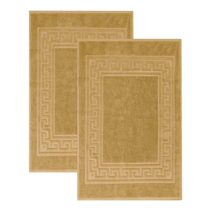 Premium Cotton 2-Piece Greek Key Border Bath Mat Set - Ultra Absorbent, Non-Slip Bathroom Rug - Perfect for Modern Bathrooms, Master Suites & Spa-Like Retreats