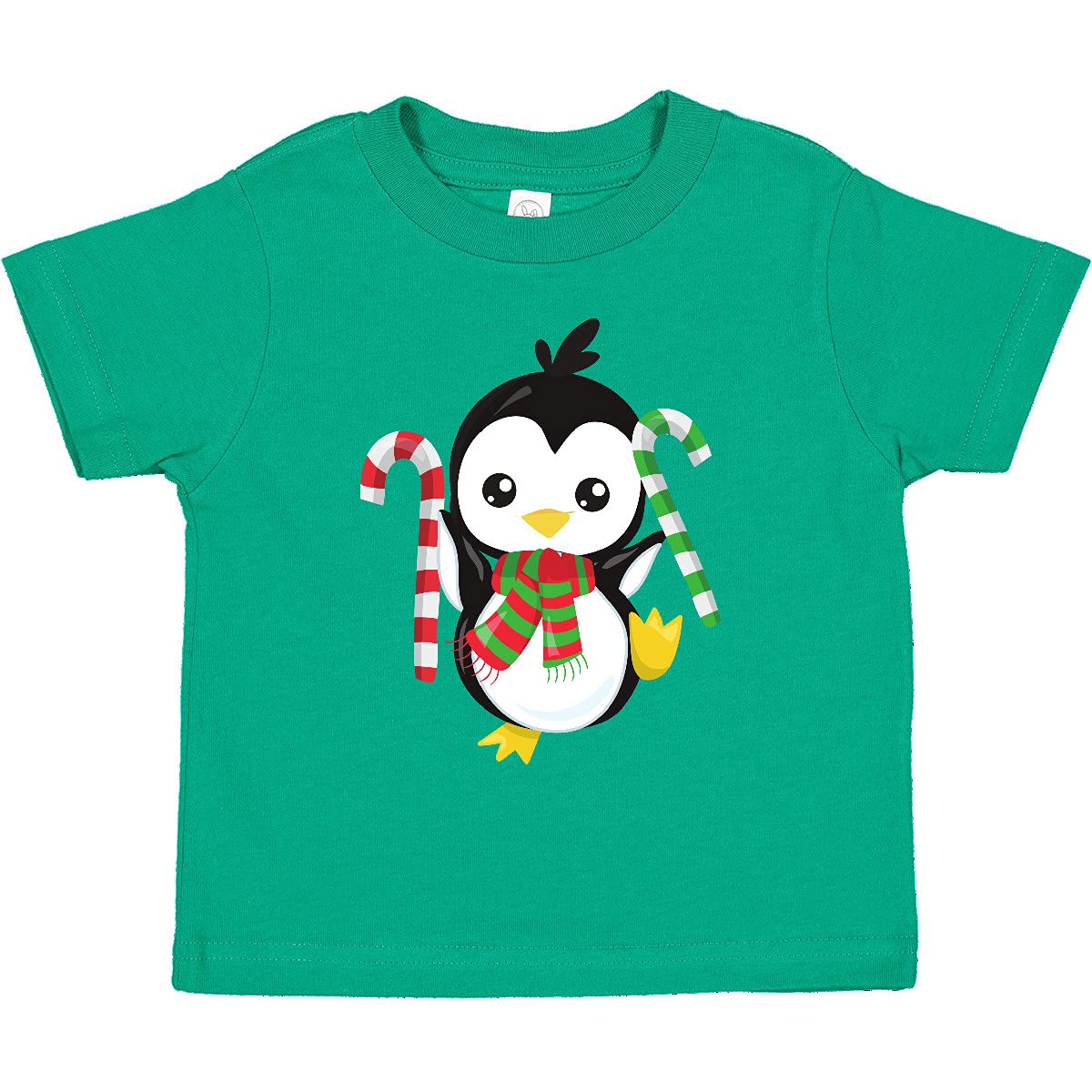 Christmas Penguin Toddler T-Shirt - Cute Penguin with Scarf & Candy Cane Design - Holiday Outfit for Kids & Toddlers - Perfect for Christmas Parties & Family Photos