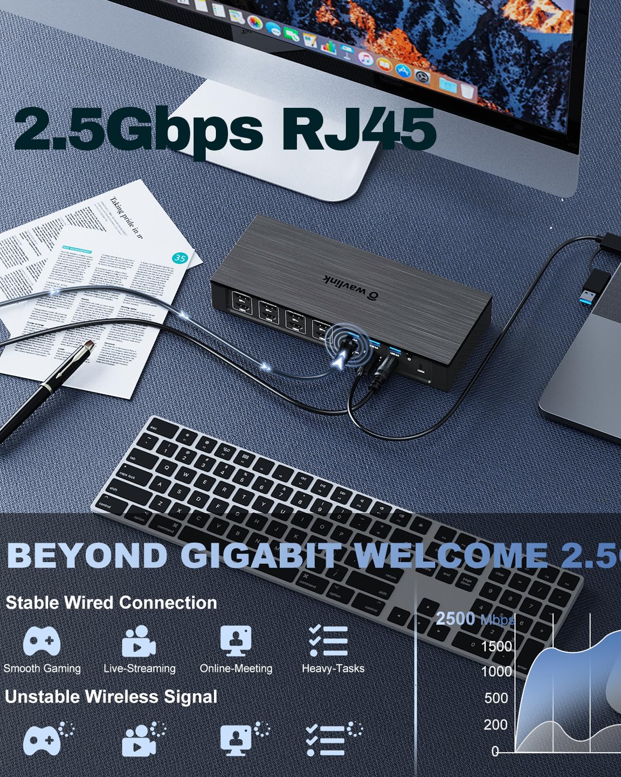 WAVLINK DisplayLink USB C Docking Station for Laptop - 4 Monitor Support (5K/4K@60Hz), 100W PD Charging, Thunderbolt 3/4 Compatible for Windows & Mac (4 HDMI, 4 DP, SD 4.0, 2.5Gbps LAN) - Perfect for Home Office, Gaming & Multi-Tasking Workstations