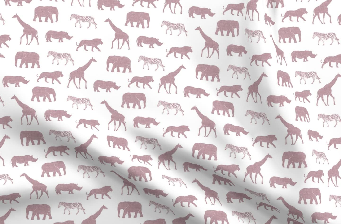 Safari Animals Printed Minky Fabric - Mauve Elephant Giraffe Rhino Zebra Wild Trendy Design - Fat Quarter for Sewing Baby Blankets, Quilt Backing & Plush Toys - Soft Cuddle Fabric for Nursery Decor & DIY Projects