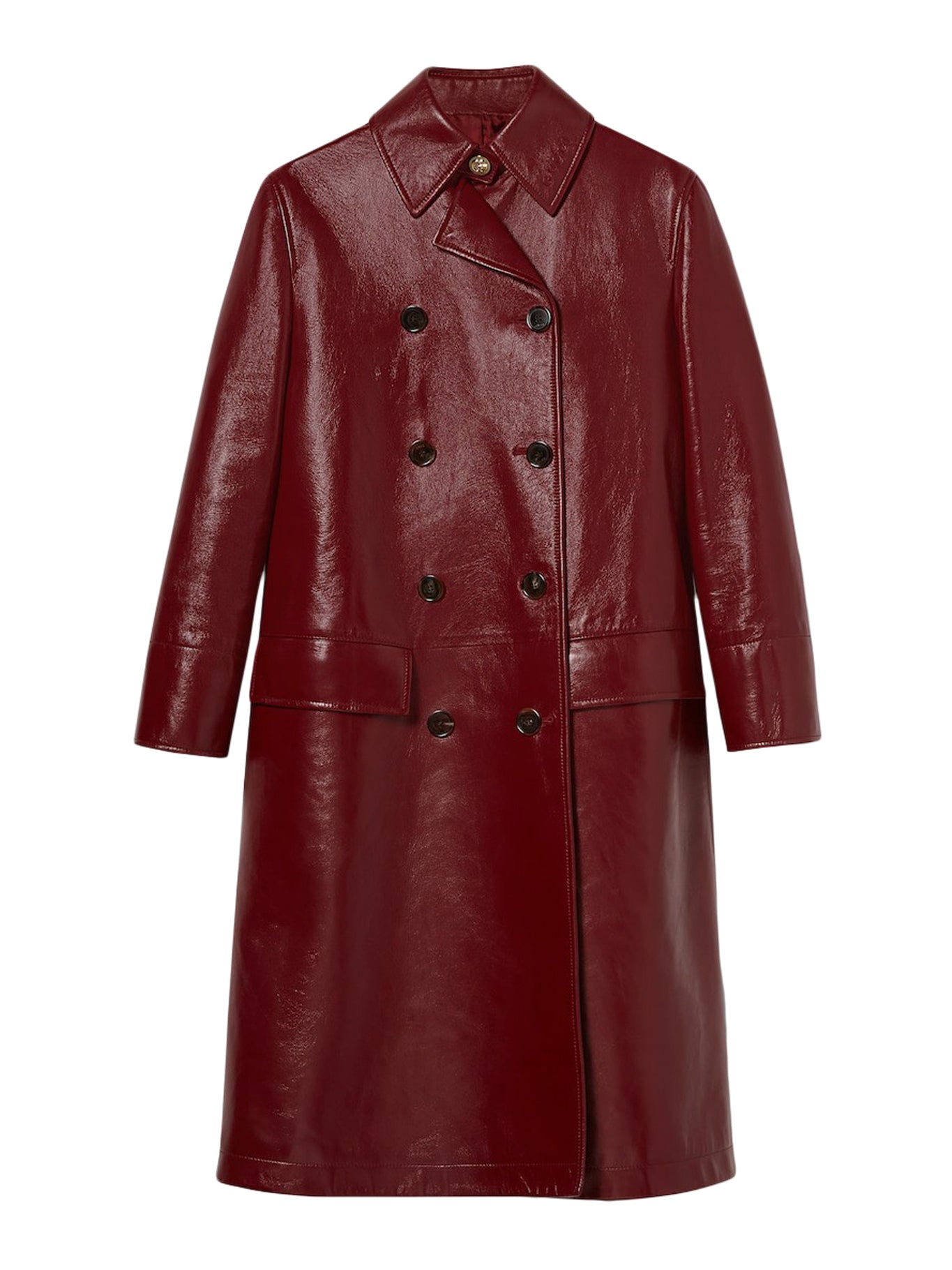 Luxury Double Breasted Shiny Leather Coat for Women - Elegant Winter Outerwear for Office, Parties & Formal Events
