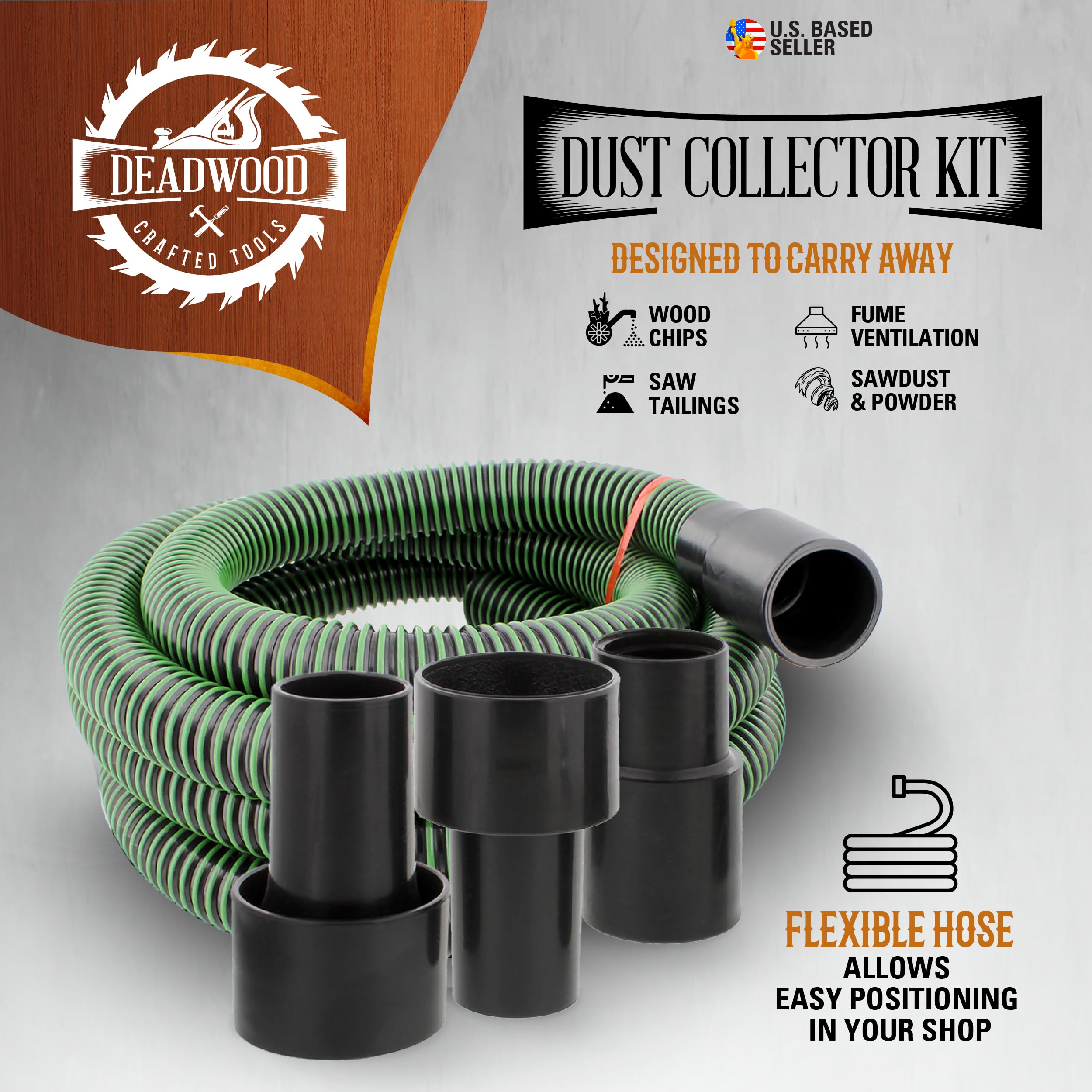 DCT Dust Collector Accessories Kit – 1.25in x 10ft Vacuum Hose with Dust Collection Fittings & Reducer for Woodworking, CNC Machines, and Workshop Cleanup