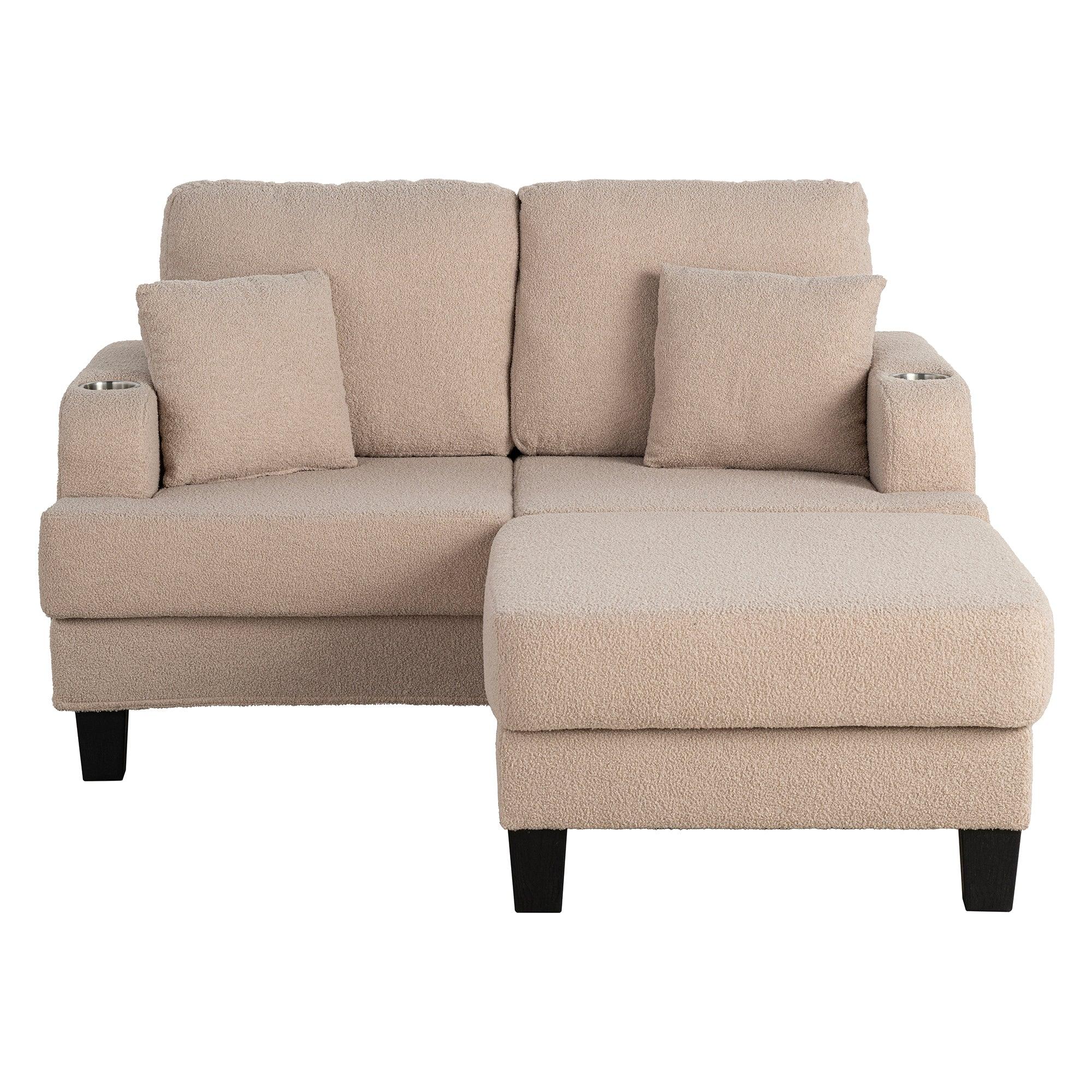 Beige 3-Piece Sofa Set with Storage Ottoman & USB Charging Ports - Modern Living Room Furniture for Small Spaces, Apartments & Home Theater Seating
