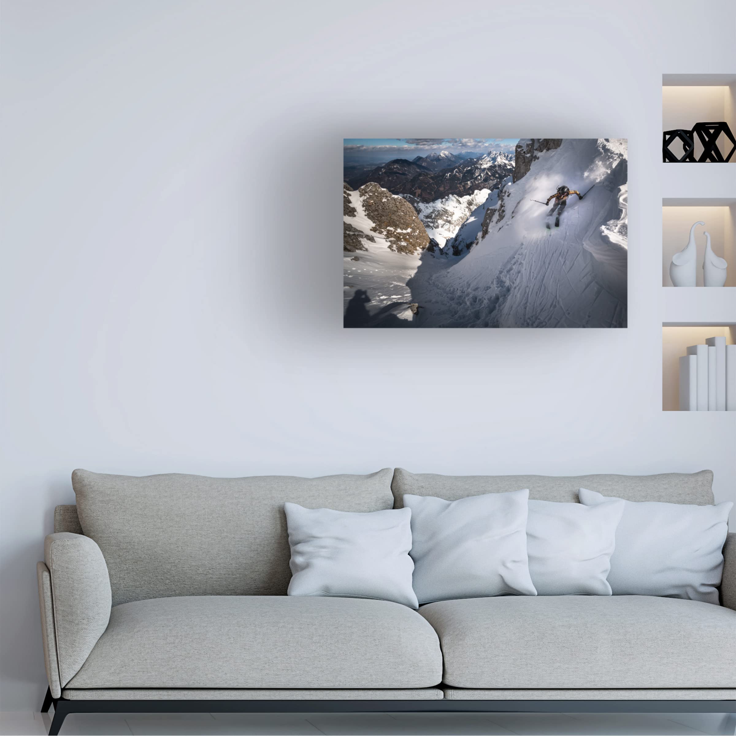 Trademark Fine Art 'Drop Into Couloir' by Sandi Bertoncelj - Stunning Mountain Landscape Canvas Wall Art for Living Room, Bedroom & Office Decor