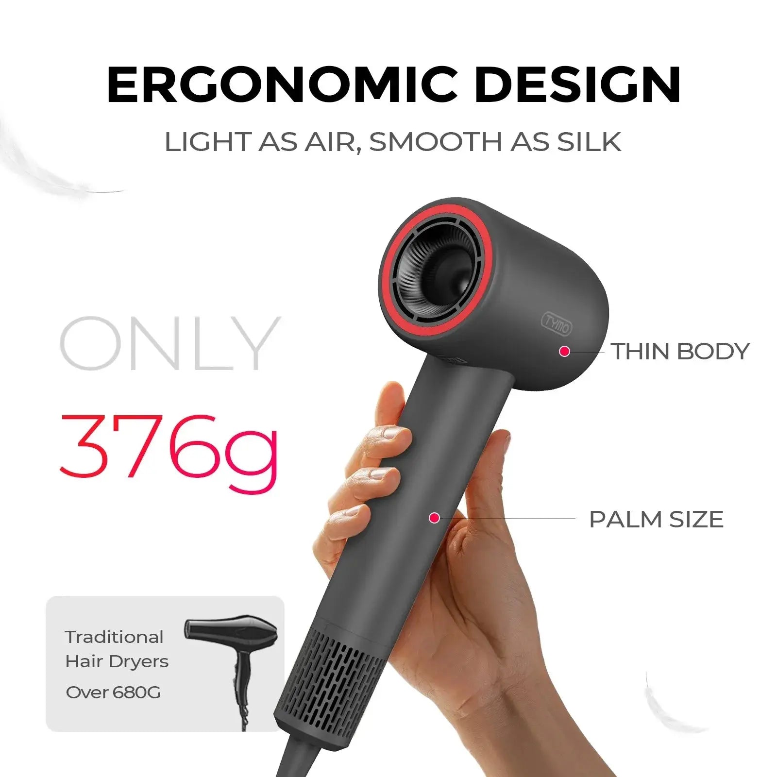 TYMO AIRHYPE Compact Hair Straightener & Styler - Travel-Friendly, Fast Heating, Grey (For US & Canada) - Perfect for Home, Salon & On-the-Go Styling