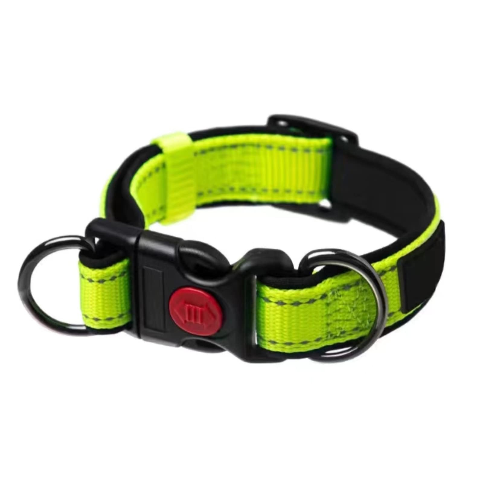 Reflective Nylon Dog Collar - Adjustable Pet Collar for Small, Medium & Large Dogs - 3 Colors & Sizes (Green, Large) - Perfect for Night Walks & Outdoor Safety