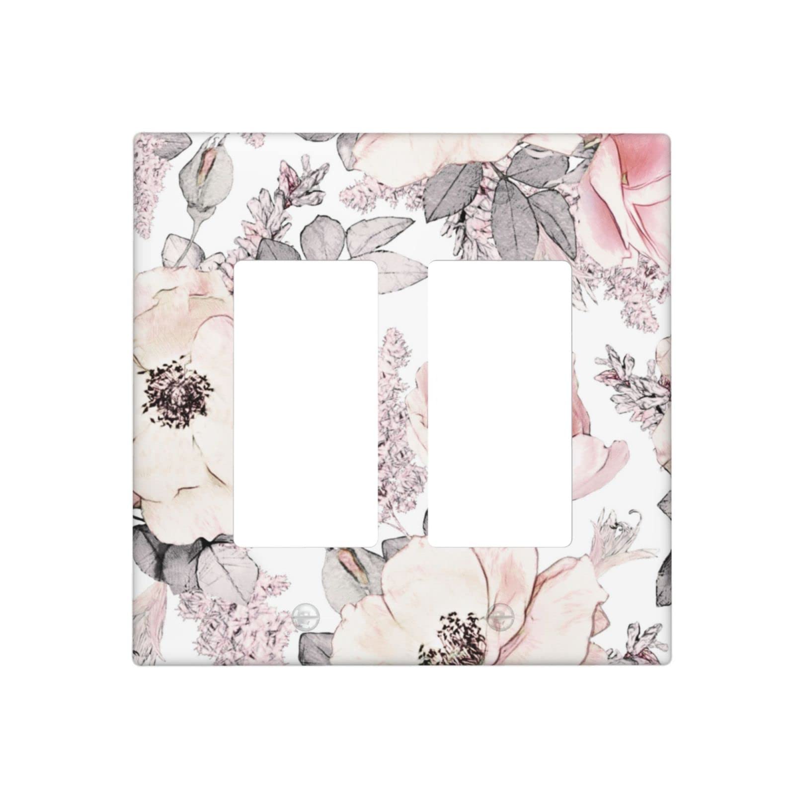 Gray and Pink Floral Double Rocker Light Switch Cover - Decorative Wall Plate & Outlet Cover for Kitchen, Living Room, Bedroom - Home Decor Accessories (Perfect for Farmhouse, Cottage & Vintage Style Interiors)