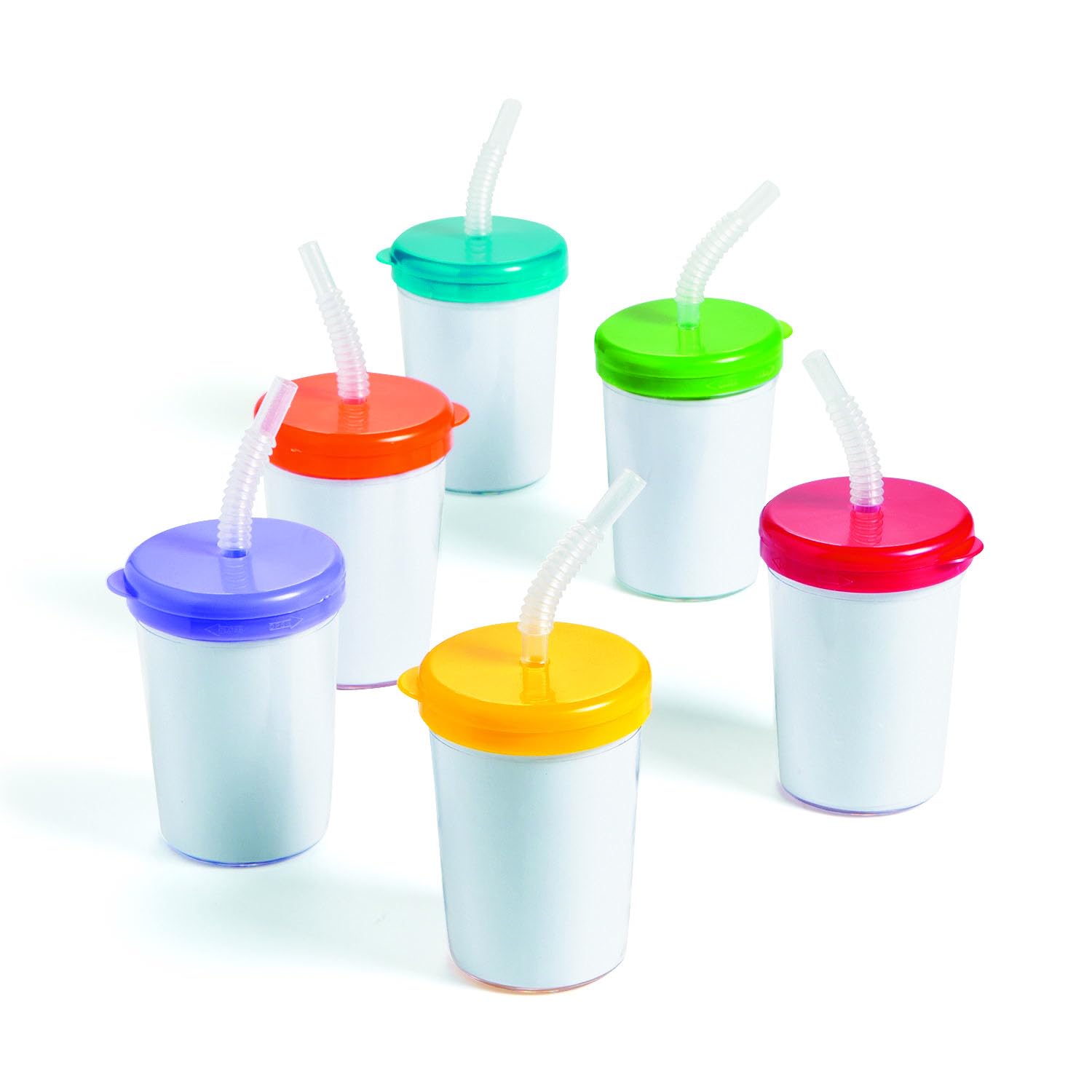 12-Piece DIY Kids Cups with Lids & Straws - 8oz BPA-Free Plastic Craft Party Supplies - Multi-Color for Creative Painting & Birthday Celebrations