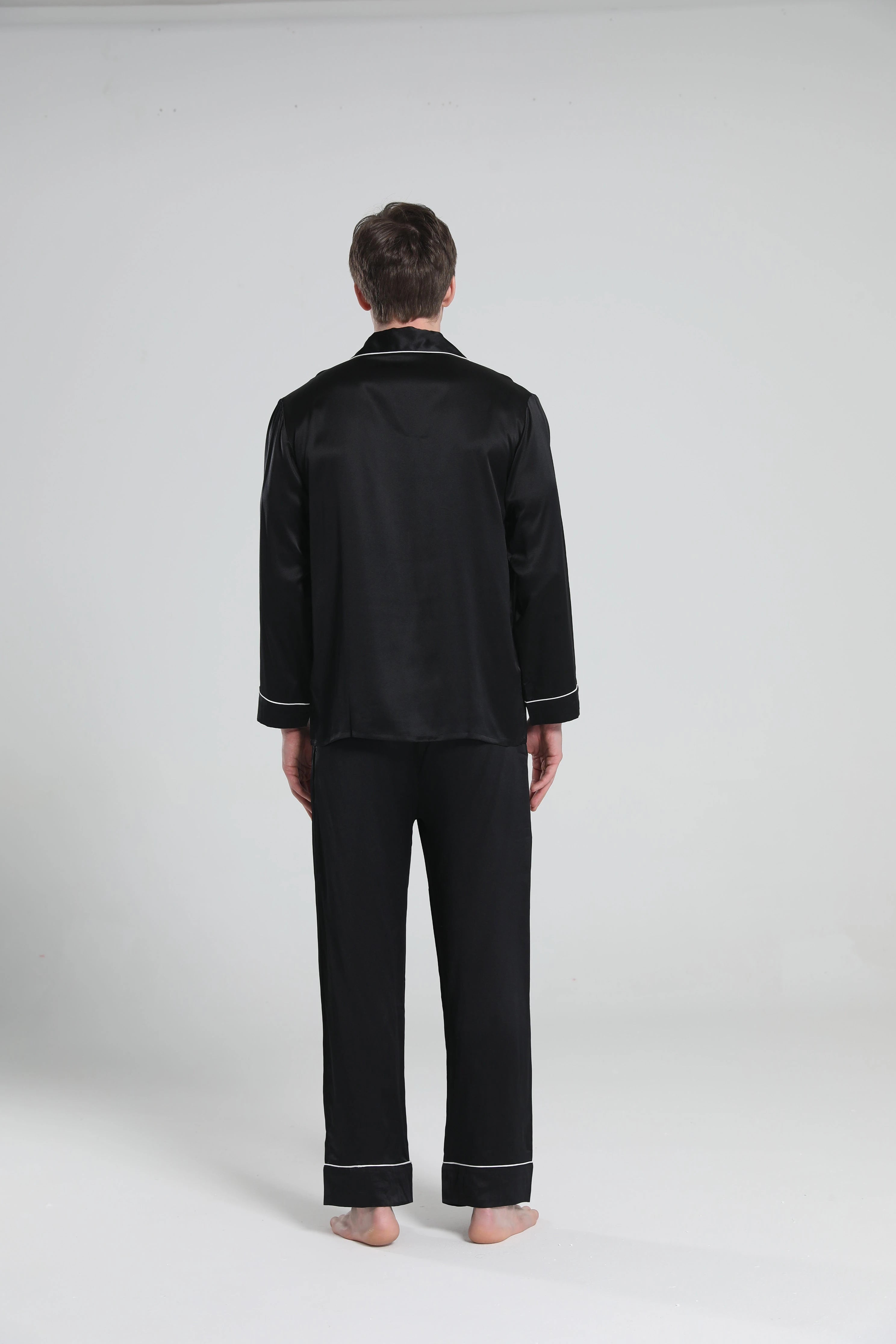 Premium Men's Silk Pajama Set with Lapel Collar - Soft & Breathable Sleepwear for Lounge & Travel - Perfect for Home Relaxation & Hotel Stays