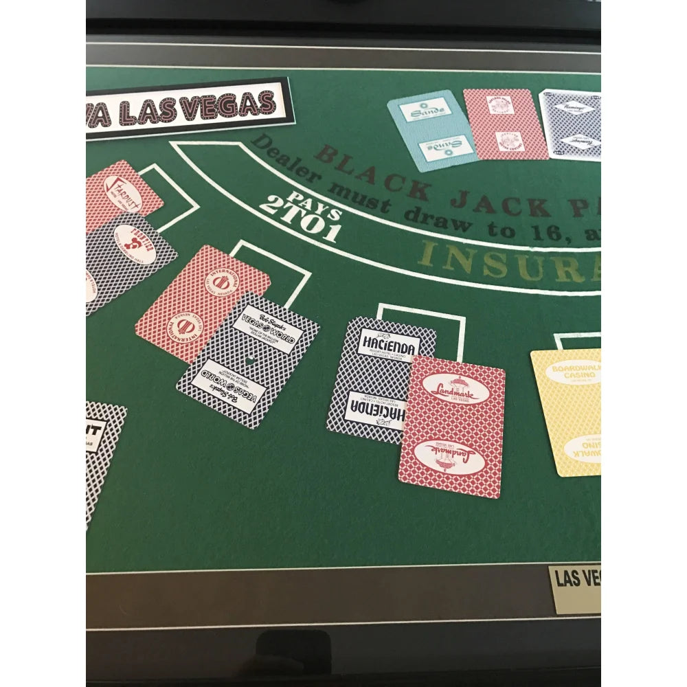 Authentic Las Vegas Casino Playing Cards - Blackjack Table Collage Framed Wall Art #D/100 | Perfect for Game Room Decor, Poker Night & Casino Themed Parties