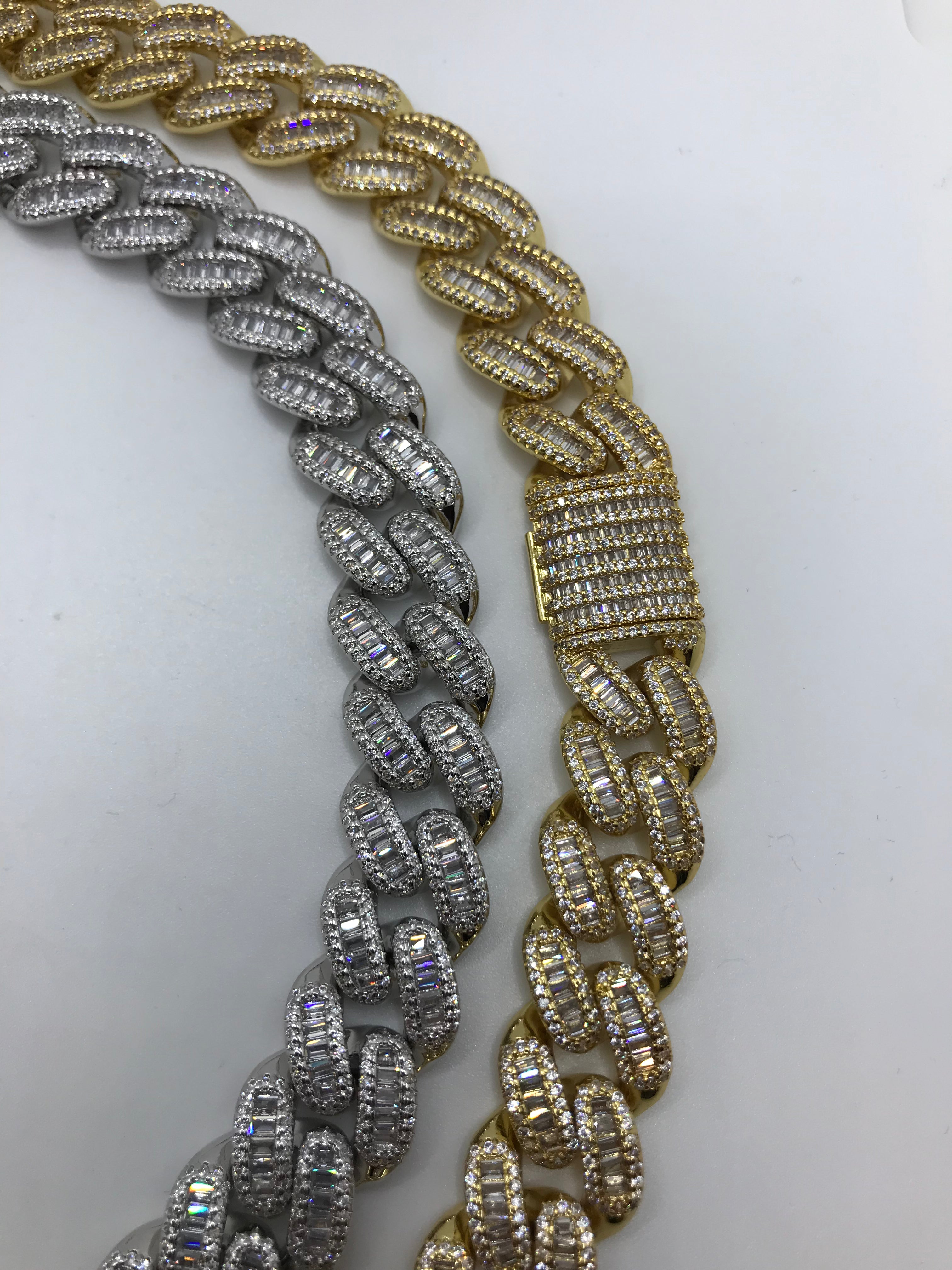 Hip Hop Choker Necklace for Men & Women - 15mm Baguette CZ Cuban Link Iced Out Chain | Perfect for Streetwear, Parties & Hip Hop Fashion