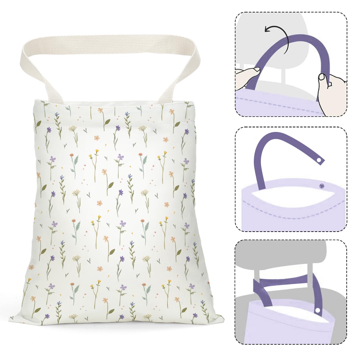 Waterproof Hanging Car Trash Bag - Back Seat Organizer & Garbage Can for Vehicle Accessories | Travel, Camping, Road Trips | Daisy Floral Decor