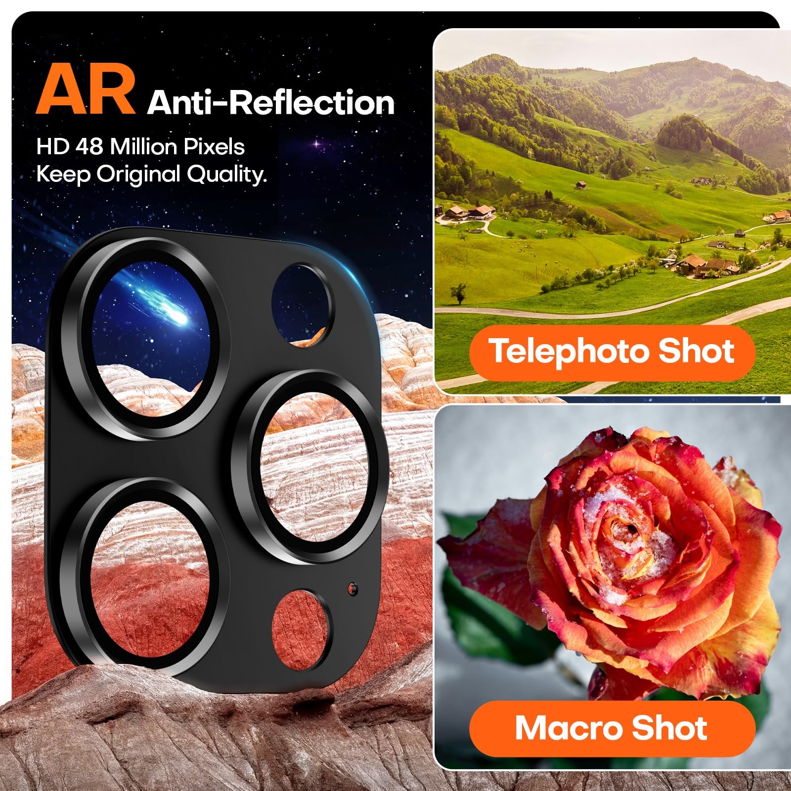 Premium Sapphire Glass Camera Lens Protector for iPhone 16 Pro Max/16 Pro/15 Pro Max/15 Pro/14 Pro Max/14 Pro - Aluminum Alloy Case-Friendly Cover in Black Titanium - Perfect for Outdoor Adventures, Travel & Daily Protection