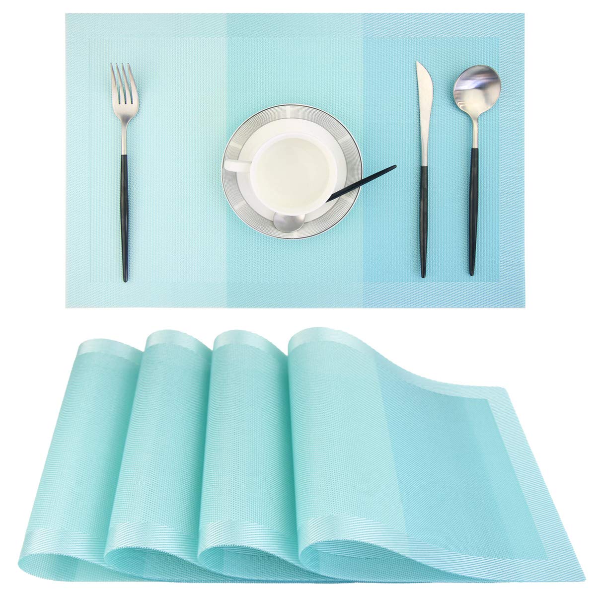 PIGCHCY 18x12 Inch Woven Vinyl Placemats Set of 4 - Non-Slip, Washable & Easy Clean Table Mats for Dining Room, Kitchen, Office - Perfect for Everyday Meals, Dinner Parties & Home Decor (Teal)