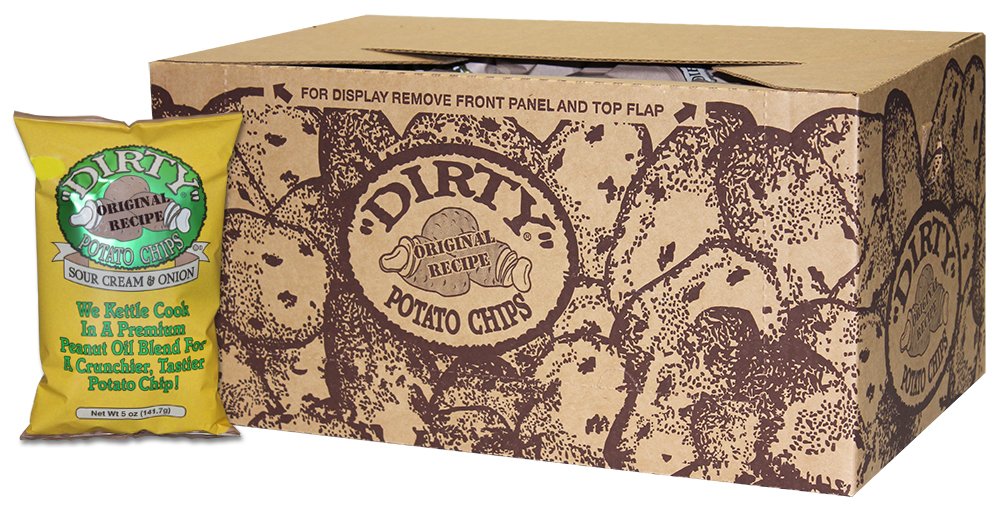 Dirty Kettle Potato Chips - Sour Cream & Onion Flavor, 5oz Bags (Pack of 12) | Gluten Free, Crunchy Potato Skins On | Perfect for Lunch Boxes, Office Snacks & On-the-Go Munching