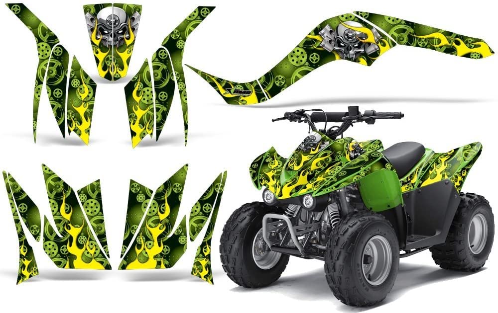 AMR Racing ATV Graphics Kit Sticker Decal for Kawasaki KFX 50/90 (2007-2016) - Motorhead Green - High-Quality Durable ATV Decals for Off-Road Racing & Trail Riding
