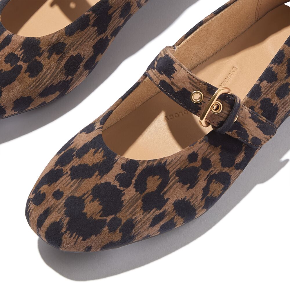 FitFlop Delicato Leopard Print Suede Mary Jane Shoes in Chocolate Mix - Comfortable & Stylish Women's Slip-Ons for Work, Walking & Casual Outfits