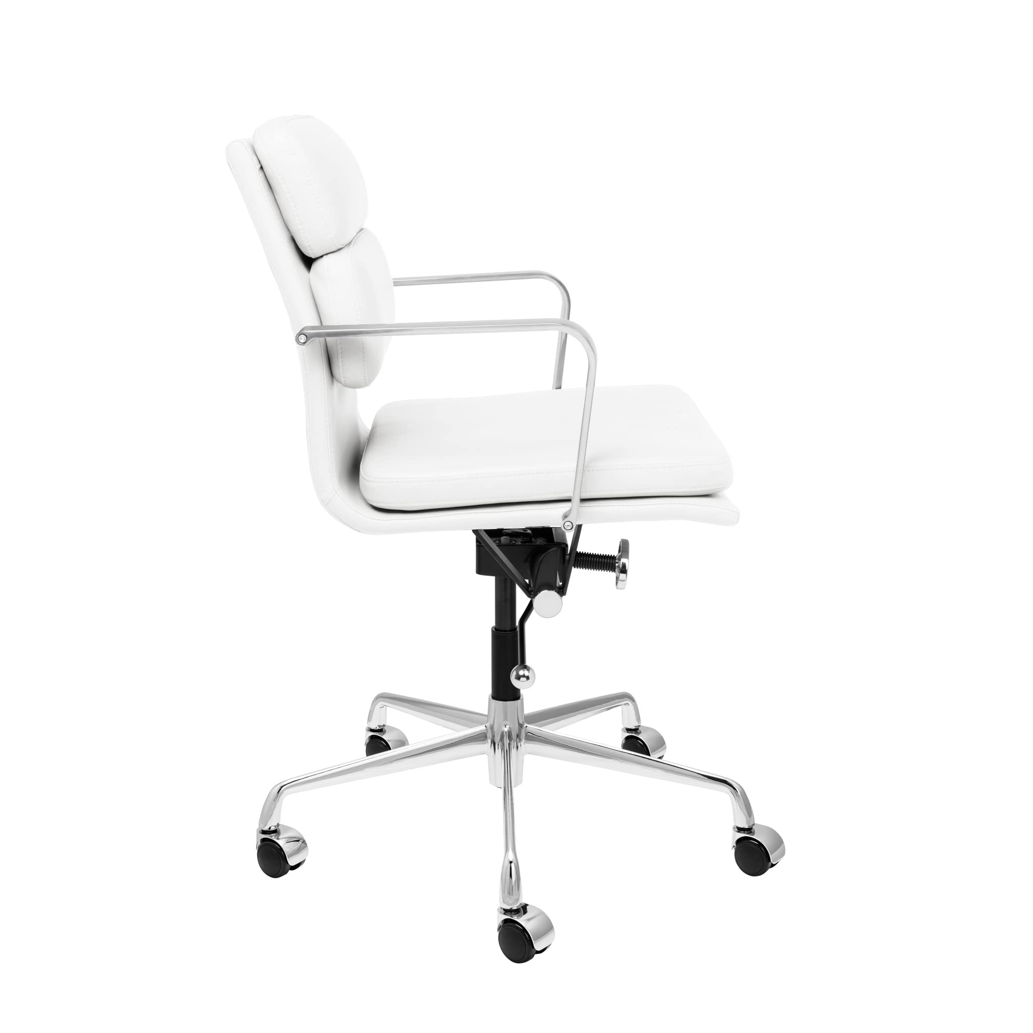 Laura Davidson SOHO II Padded Office Chair - Mid Back Ergonomic Desk Chair with Armrests, Swivel Base & Cushioned Seat - Faux Leather Executive Chair in White - Perfect for Home Office, Computer Work & Conference Rooms