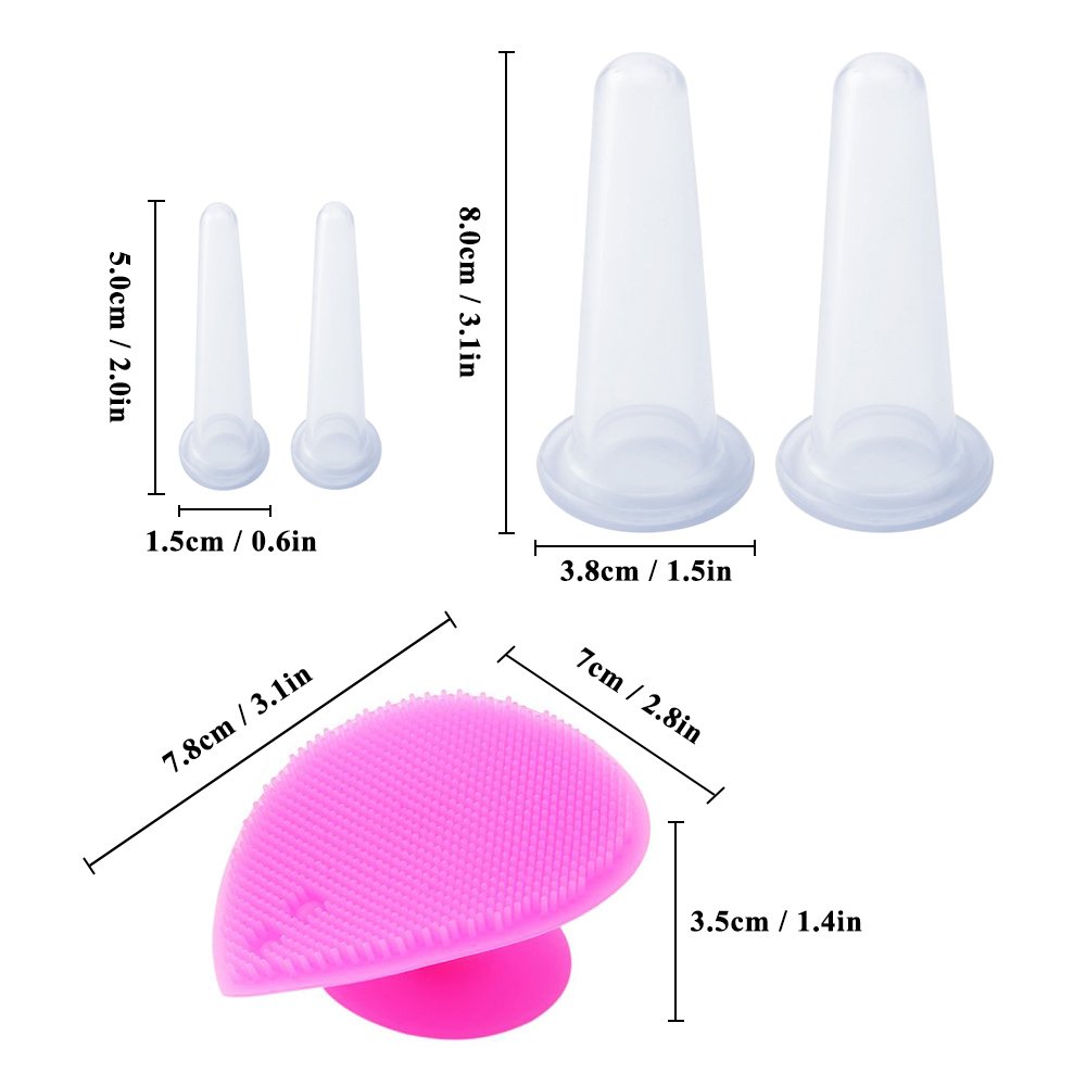 Ubersweet® 5Pcs Silicone Facial Cupping Therapy Set - Anti-Aging Eye & Face Massage Cups with Cleansing Brush for Skin Rejuvenation, Lymphatic Drainage & Glowing Skin | Perfect for Home Spa, Skincare Routine & Relaxation Therapy