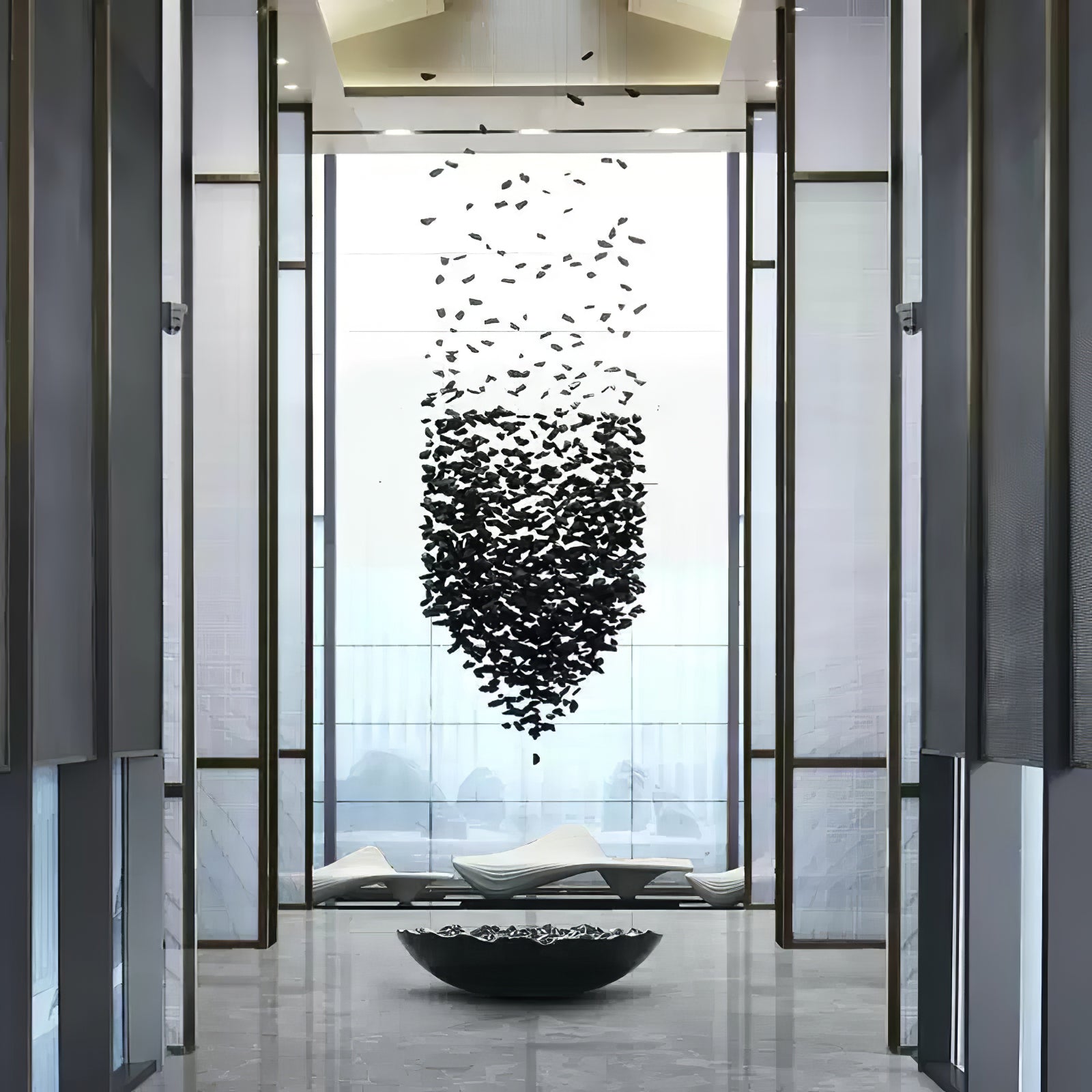Modern Charcoal Cascade Pixel LED Chandelier - Dimmable Crystal Ceiling Light Fixture for Dining Room, Bedroom & Living Room Decor