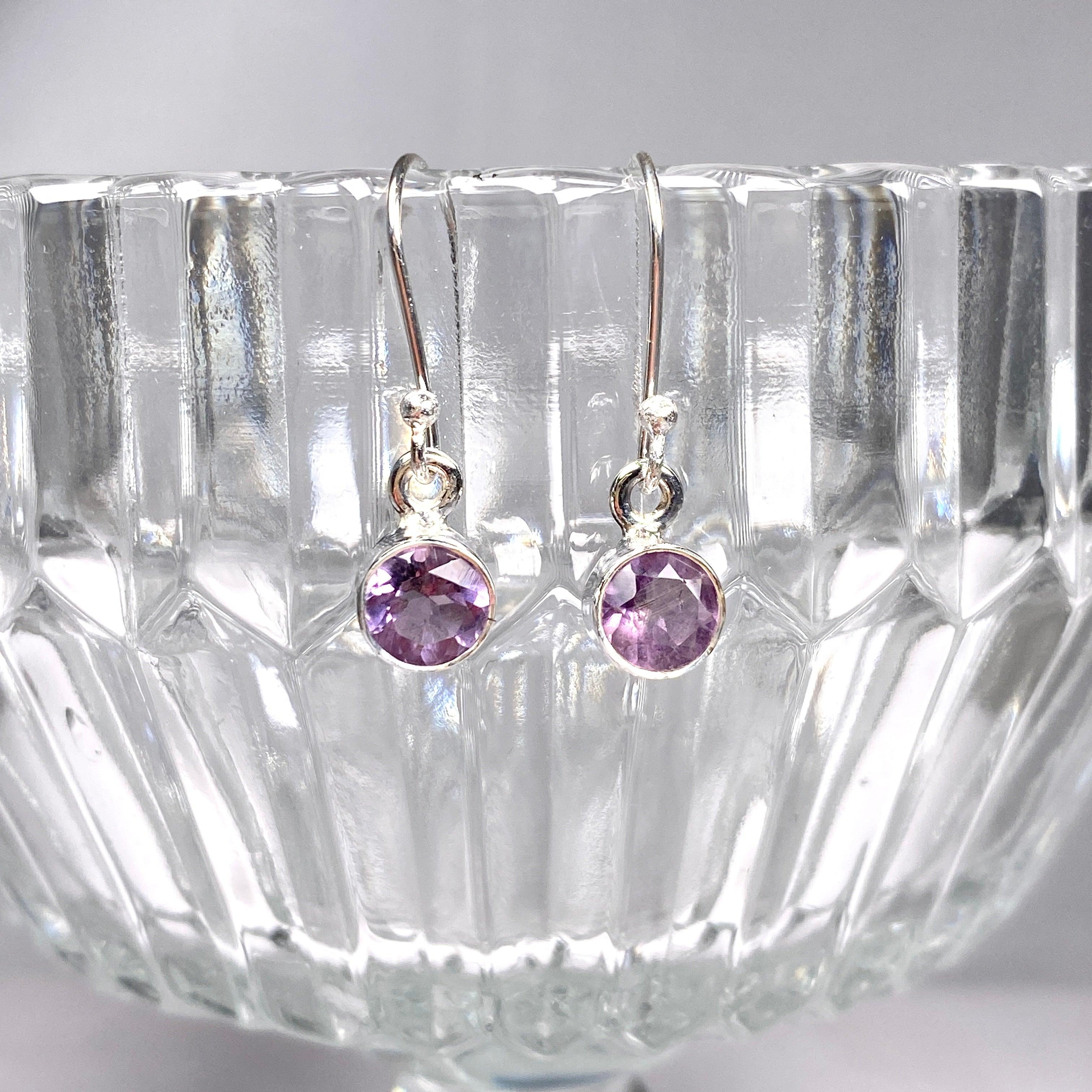 Amethyst Petite Round Faceted Earrings R2363 AMC - Elegant Purple Gemstone Jewelry for Women - Perfect for Weddings, Parties & Everyday Wear